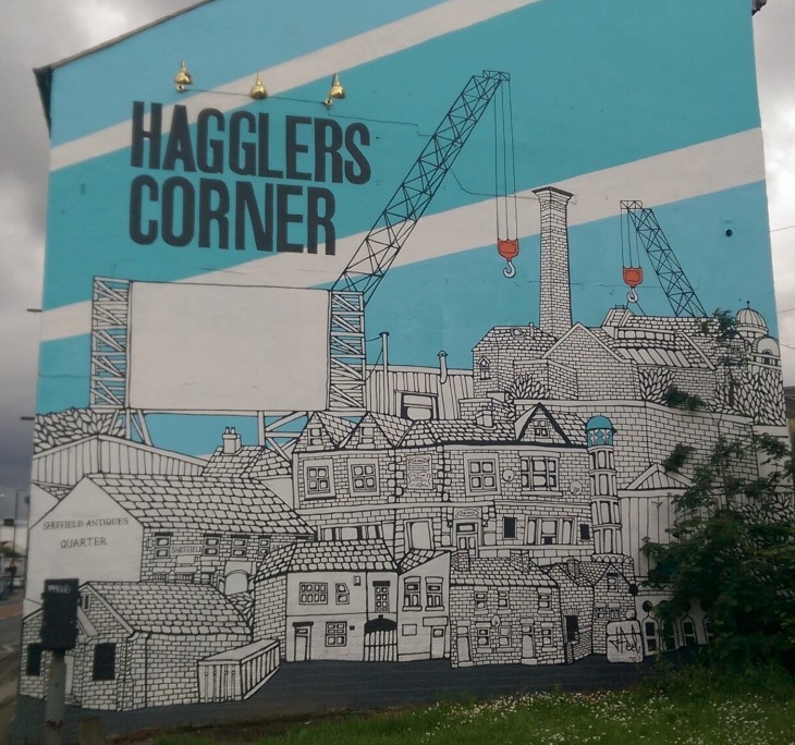 Hagglers Corner mural street art by Jo Peel